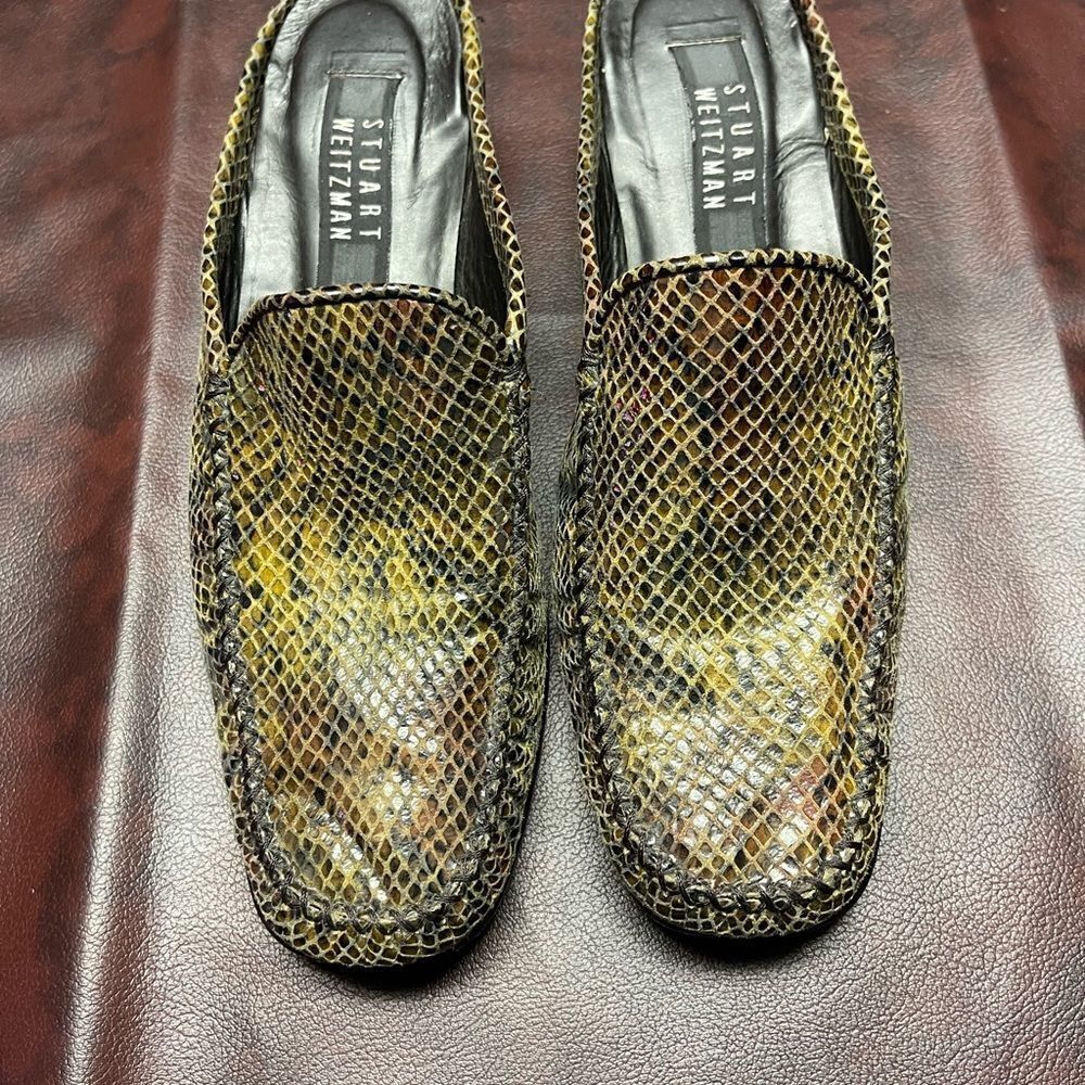 Stuart Weitzman Snake Print Tan Mules, Size 8 1/2… - image 8
